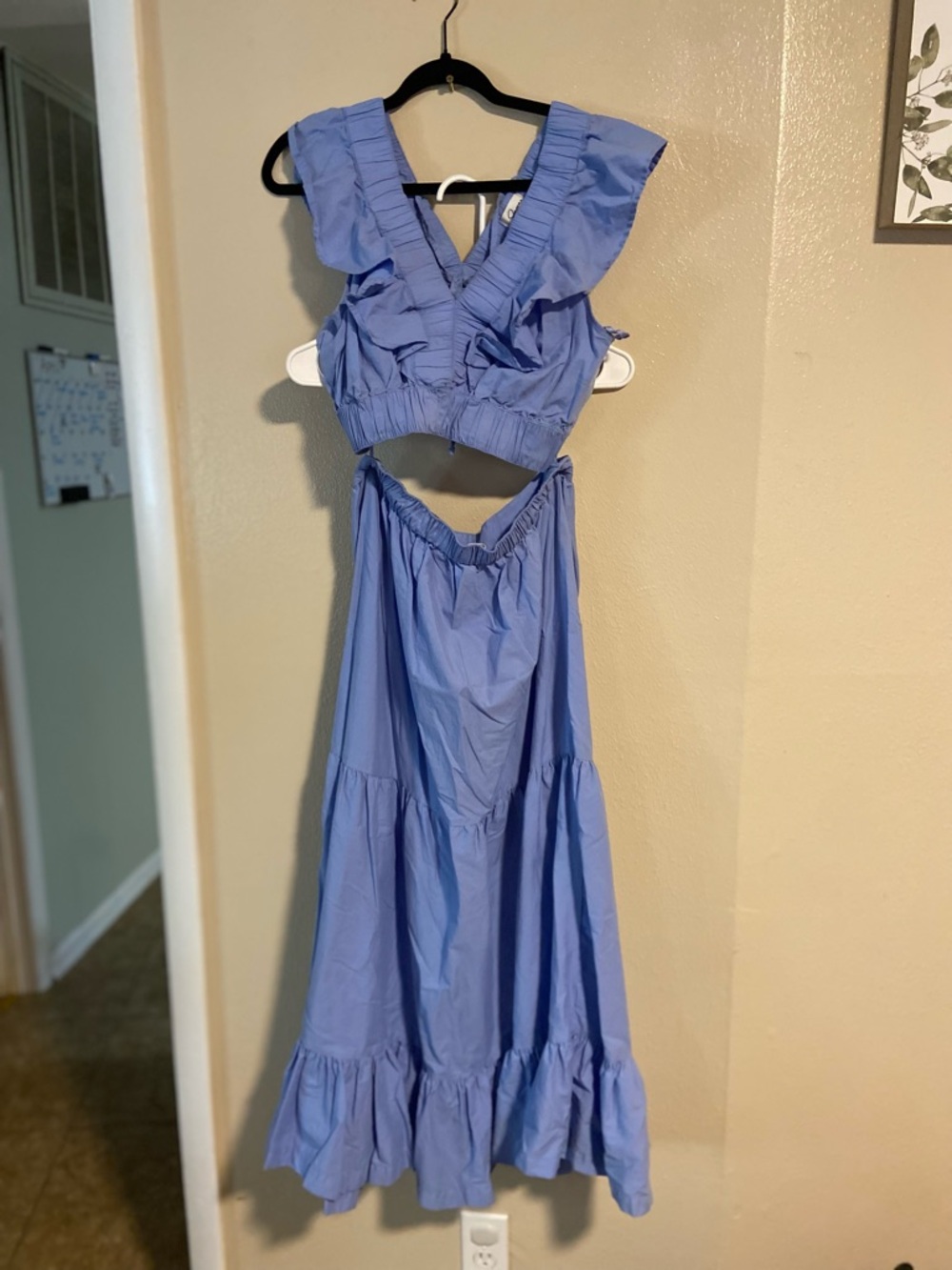 Two-Piece Ruffled Crop Top and Maxi Skirt Set in Periwinkle Blue